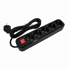 Удлинитель POWER (5 мест 2p+pe+выкл с/з 5м. 3х1мм2 16А/3,5кВт/220В) Черный UNIT (1/40)