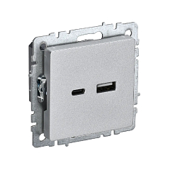 Роз. USB A+C 18Вт б/рамки "BRITE" алюминий (1/80)