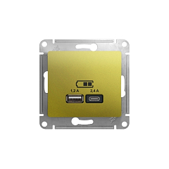 GLOSSA USB РОЗЕТКА A+С, 5В/2,4А, 2х5В/1,2 А, механизм, ФИСТАШКОВЫЙ