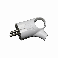 Вилка POWER с заземлением 2p+pe 16А угловая с кольцом Белая UNIT (1/25/300)