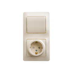 GLOSSA БЛОК: РОЗЕТКА с заземлением со шторками + 1-клавишный ВЫКЛЮЧАТЕЛЬ БЕЖЕВЫЙ