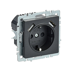 Роз. с з/к с з/ш 16А с USB A+A 3,1А б/рамки "BRITE" черный (1/80)