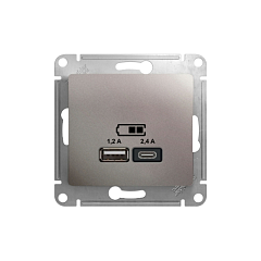 GLOSSA USB РОЗЕТКА A+С, 5В/2,4А, 2х5В/1,2 А, механизм, ПЛАТИНА