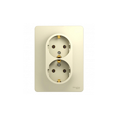 GLOSSA РОЗЕТКА двойная с заземлением, 16А, в сборе, БЕЖЕВЫЙ