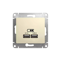 GLOSSA USB РОЗЕТКА A+A, 5В/2,1 А, 2х5В/1,05 А, механизм, БЕЖЕВЫЙ