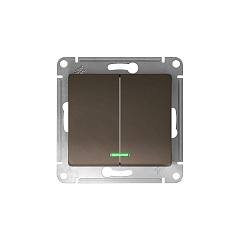 GLOSSA 2-клавишный ВЫКЛЮЧАТЕЛЬ с подсветкой, сх.5а, 10АХ, механизм, ШОКОЛАД