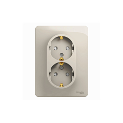 GLOSSA РОЗЕТКА двойная с заземлением со шторками,16А, 250В, в сборе,МОЛОЧНЫЙ