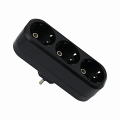 Тройник POWER (3 места 2p+pe с/з 16A/3,5кВт/220В) Черный UNIT (1/10/100)