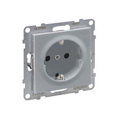 SUNO Силовая розетка 2К+З 16А 250В с з/ш Безвинтовые зажимы. Цвет "Алюминий" Legrand E-PRO