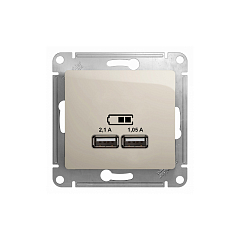 GLOSSA USB РОЗЕТКА A+A, 5В/2,1 А, 2х5В/1,05 А, механизм, МОЛОЧНЫЙ