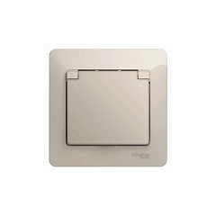 GLOSSA РОЗЕТКА с зазем. со шторками с крышкой,IP20,16А, 250В, в сборе,МОЛОЧНЫЙ