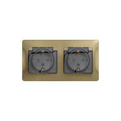 GLOSSA РОЗЕТКА двойная с заземлением, со шторками, в сборе, IP44, ТИТАН