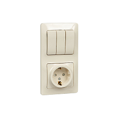 GLOSSA БЛОК: РОЗЕТКА с заземлением со шторками+ 3кл.ВЫКЛЮЧАТЕЛЬ БЕЖЕВЫЙ