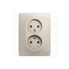 GLOSSA РОЗЕТКА двойная без заземления,16А, 250В, в сборе,МОЛОЧНЫЙ