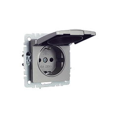 Роз. с з/к с з/ш с кр. 16А IP20 б/рамки "BRITE" сталь (1/100)