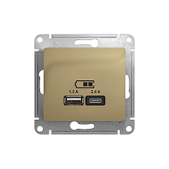 GLOSSA USB РОЗЕТКА A+С, 5В/2,4А, 2х5В/1,2 А, механизм, ТИТАН