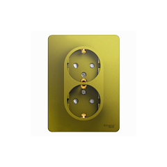 GLOSSA РОЗЕТКА двойная с заземлением со шторками,16А, 250В, в сборе,ФИСТАШКОВЫЙ