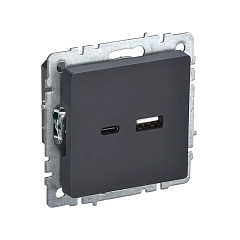 Роз. USB A+C 18Вт б/рамки "BRITE" графит (1/80)