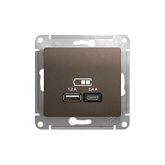 GLOSSA USB РОЗЕТКА A+С, 5В/2,4А, 2х5В/1,2 А, механизм, ШОКОЛАД