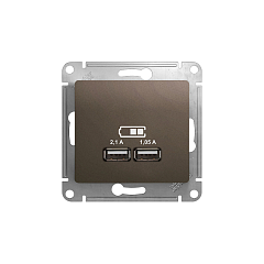 GLOSSA USB РОЗЕТКА A+A,5В/2,1 А, 2х5В/1,05 А, механизм, ШОКОЛАД