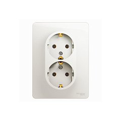 GLOSSA РОЗЕТКА двойная с заземлением, 16А, в сборе, ПЕРЛАМУТР