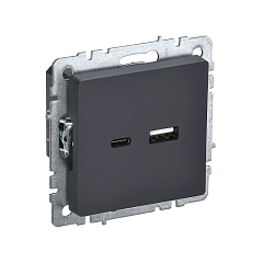 Роз. с з/к с з/ш 16А с USB A+C 18Вт б/рамки "BRITE" графит (1/80)