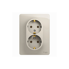GLOSSA РОЗЕТКА двойная с заземлением,16А, 250В, в сборе,МОЛОЧНЫЙ